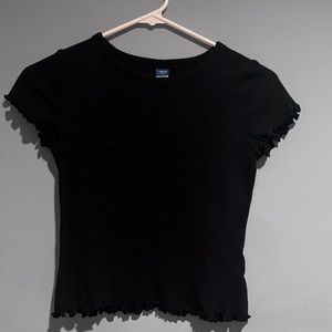 Black Fitted Top with Lettuce Edges